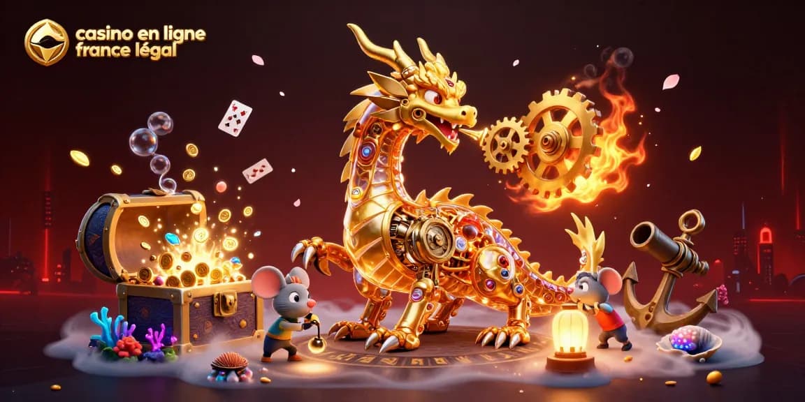 Jouez dans un casino en ligne légal en France avec un dragon doré et des trésors sous-marins étincelants.