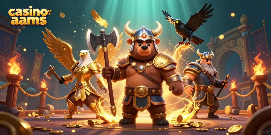 Scopri l'emozione dei casino non aams con un berserker vichingo e un'aquila Valkyrie tra monete d'oro sparse ed elementi di gioco dinamici.