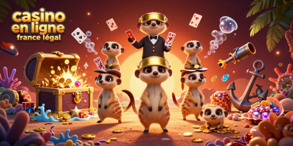 Illustration dynamique d'une opération de casino en ligne légal en France avec des suricates