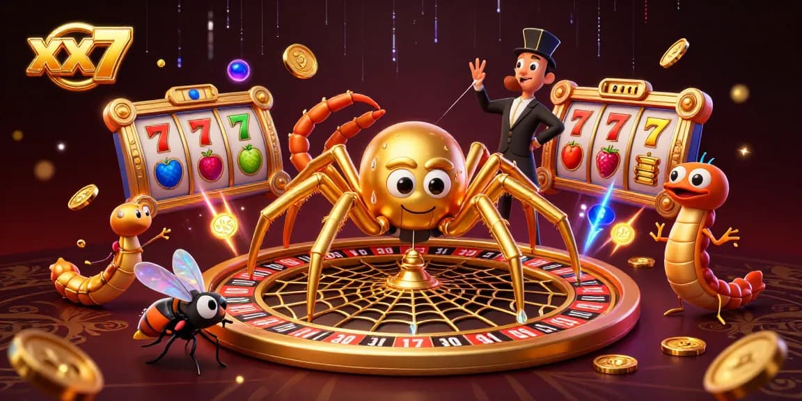 Spin the xx7 roulette web with the 3D golden spider as slot elements surround its bets.