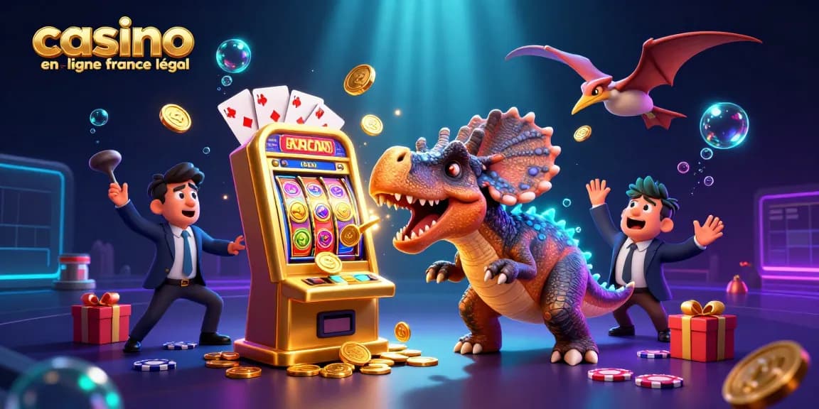 Casino en ligne légal en France : un pachycephalosaurus frappe une machine à sous dorée pour gagner des pièces d'or.