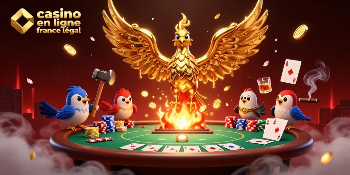 Des joueurs s'apprêtent à gagner sur un casino en ligne france légal avec des cartes et des jetons accrochés