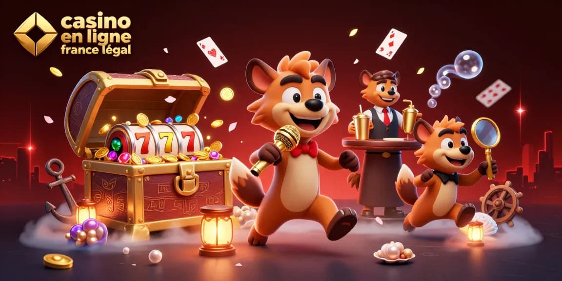 Casino en ligne France légal : scène dynamique avec des hyènes dans un club de casino comique.