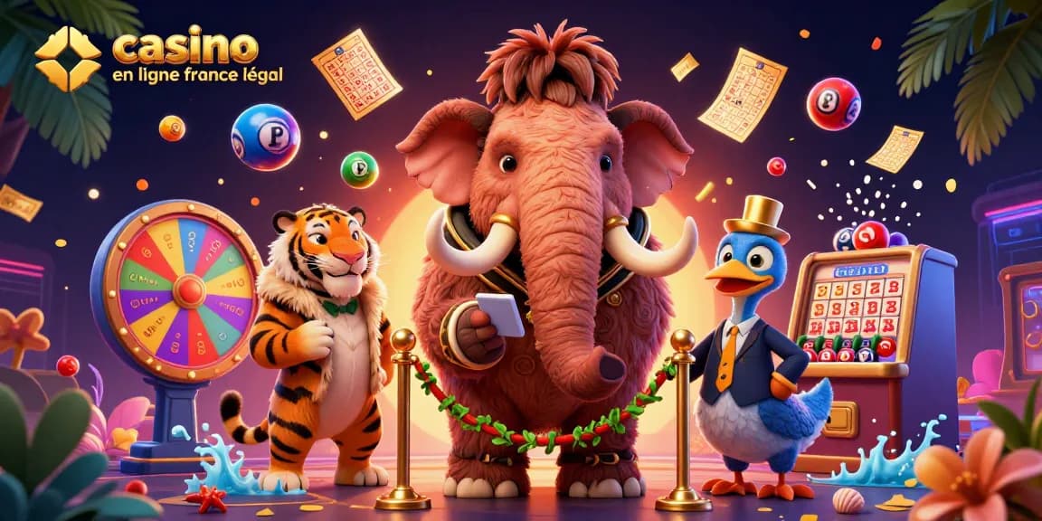 Illustration d'un mammouth bouncer vérifiant des ID avec un tigre VIP dans un casino en ligne légal en France