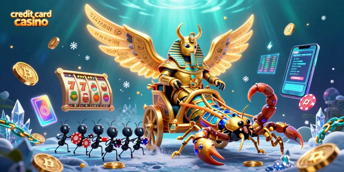 Experience the thrill of a credit card casino with vibrant slot game elements and captivating characters.