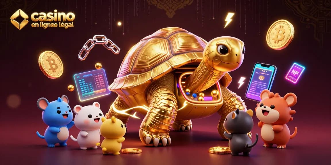 Jouer sur un casino en ligne légal en France avec des animaux amusants autour d'une tortue magique.