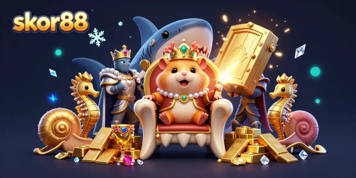 Engage with the exciting skor88 gaming experience featuring a golden hamster king surrounded by treasures and royal guards.