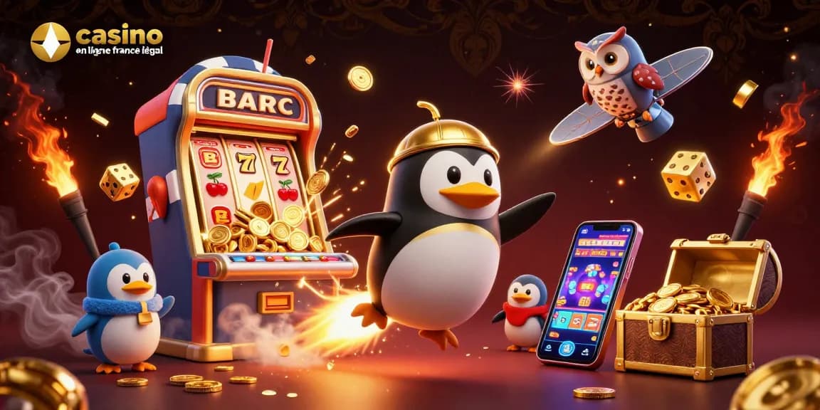 Jouez légalement dans un casino en ligne en France avec un pingouin doré et des jeux dynamiques.
