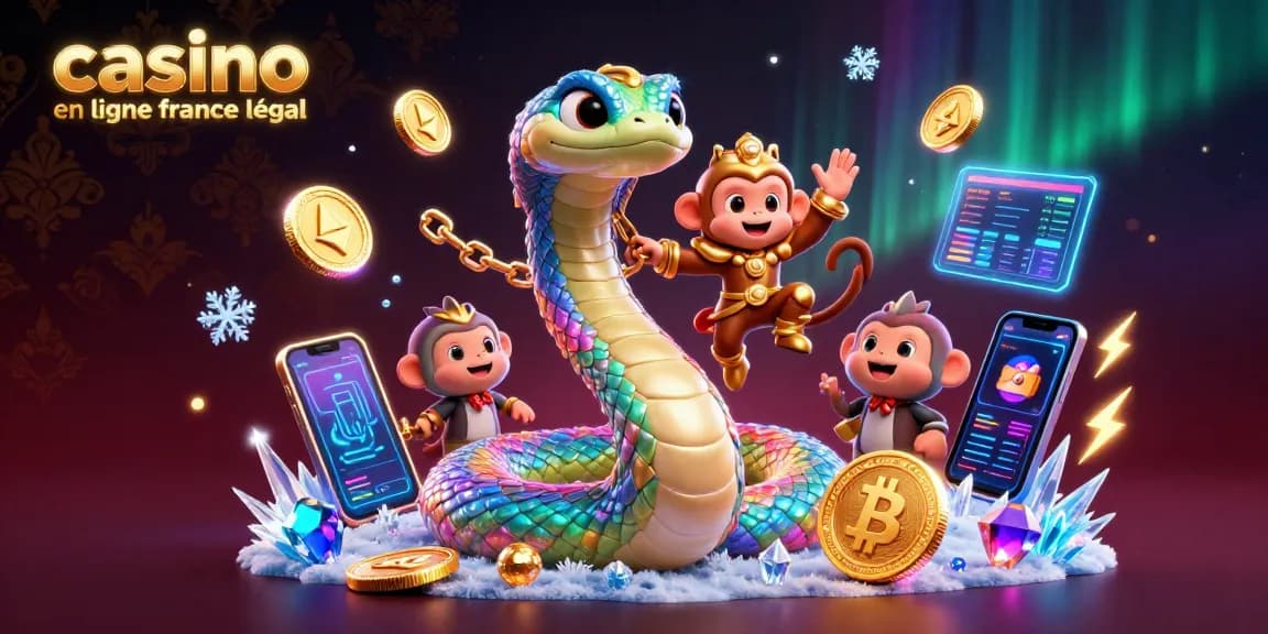 Plongez dans l'univers du casino en ligne légal en France avec un serpent arc-en-ciel et un roi singe dynamique.