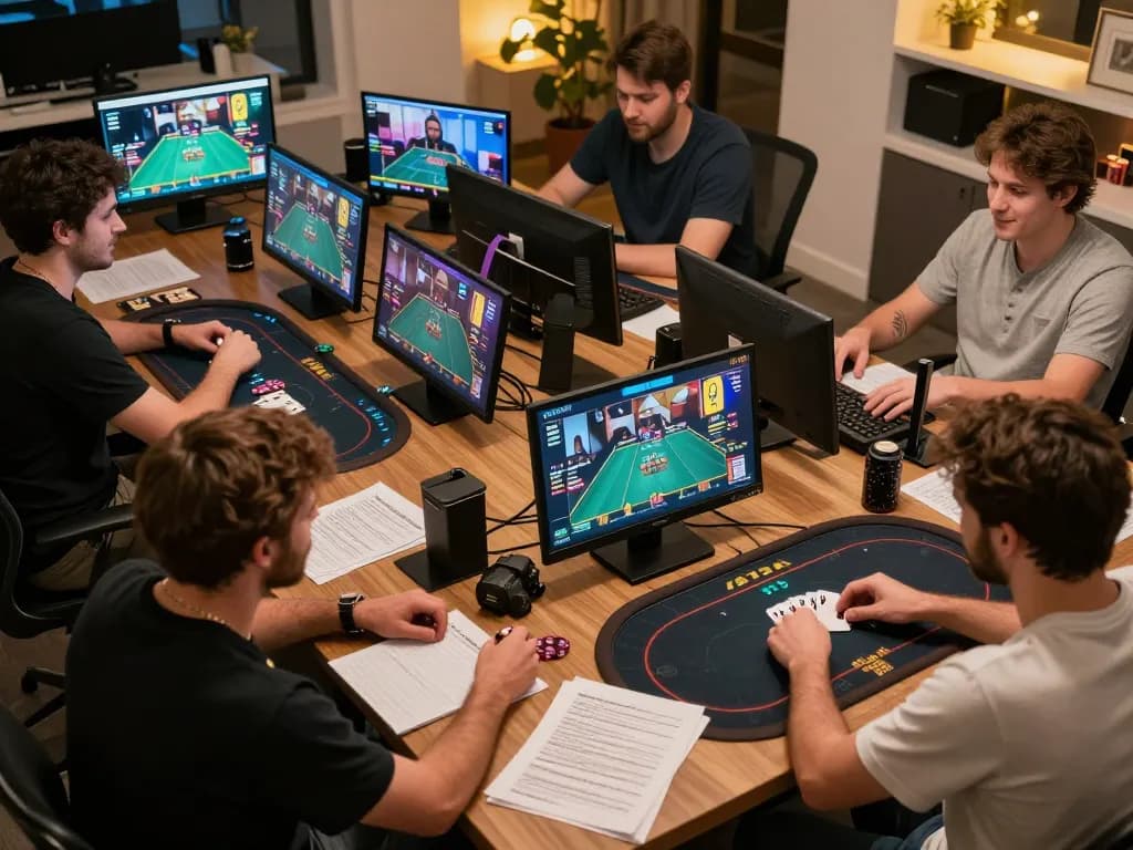 Players strategizing in a competitive online poker tournament on 79king's platform, showcasing gameplay and interaction.