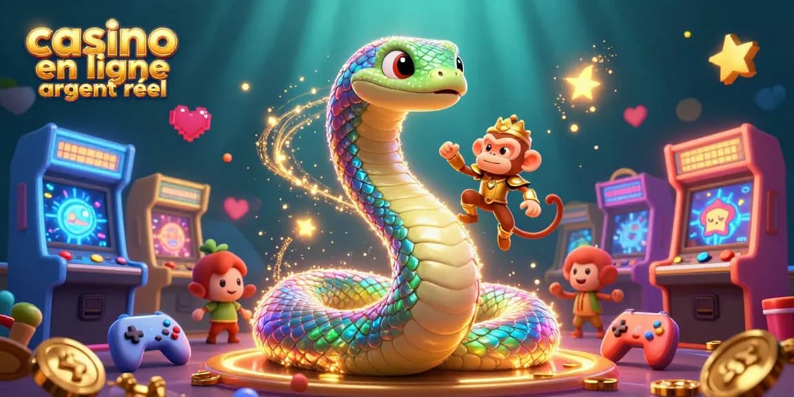 Casino en ligne argent réel avec des personnages 3D dynamiques et machines colorées.