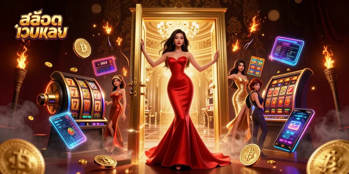 Engage with สล็อตเว็บตรง slots for big wins in a vibrant VIP casino scene illuminated by golden light.