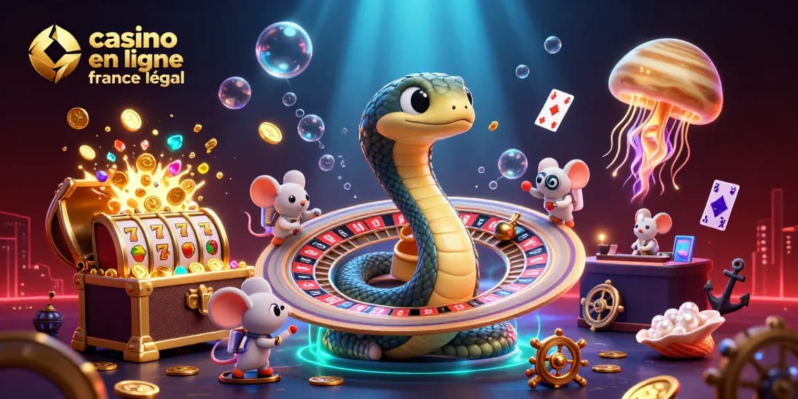 Plongez dans l'univers du casino en ligne France légal avec un serpent Saturne jouant à la roulette.