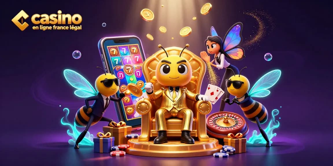 Illustration dynamique représentant "casino en ligne légal en France" avec des éléments de jeu de casino.