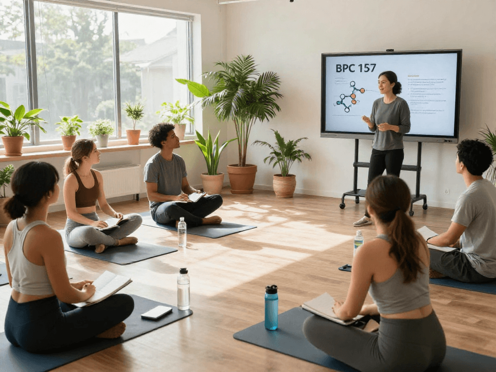 Explore BPC 157 benefits in a health workshop with expert presentation.