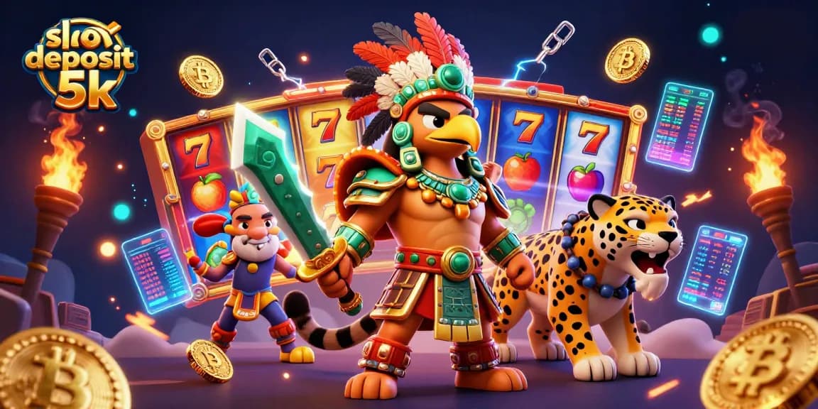 Spin to win at slot deposit 5k with colorful slot reels and dynamic gaming elements.