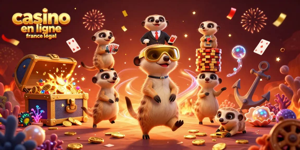 Participez à des jeux au casino en ligne France légal avec des suricates animés animant un événement festif.