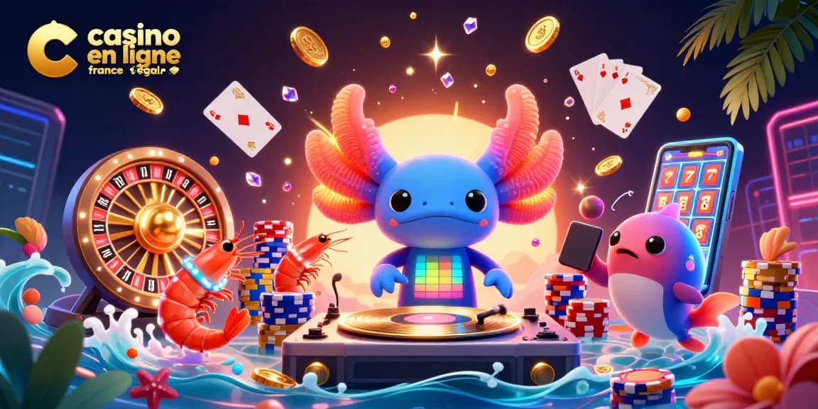 Plongez dans le monde dynamique du casino en ligne légal en France avec cet axolotl DJ et ses amis.