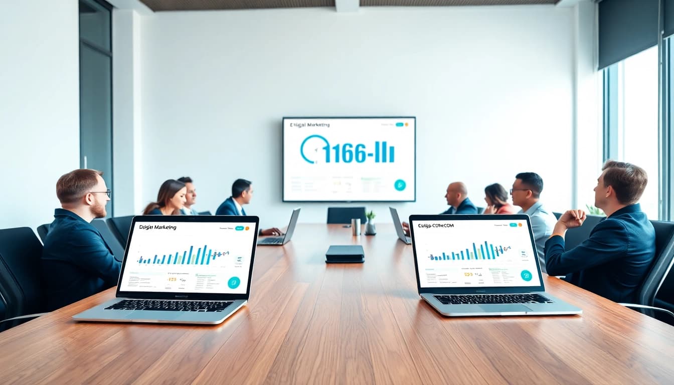 Collaborative team strategizing around data insights for C168 COM in a modern workspace.