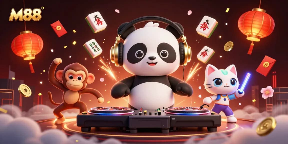 Engage with M88's vibrant gaming world featuring a DJ panda and a dancing monkey!