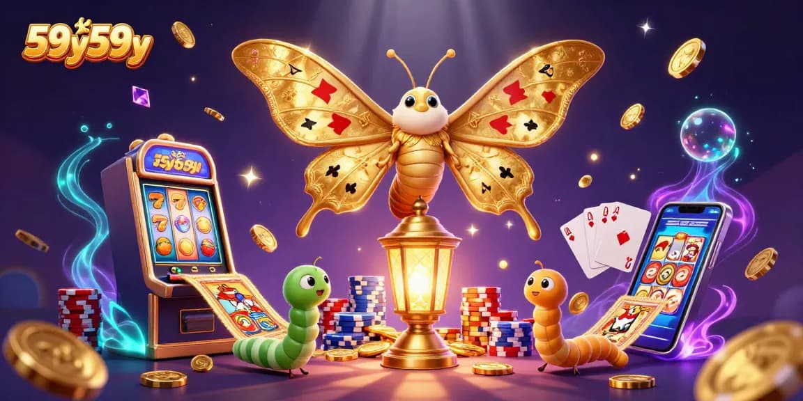Experience the lively 59y59y slots adventure with golden wings, vibrant poker elements, and dynamic gaming action!