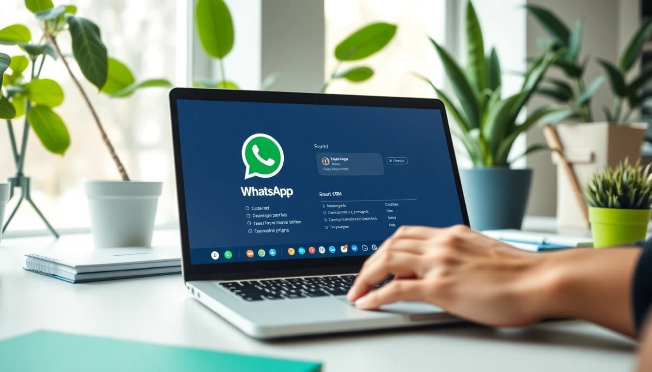 Utilizing WhatsApp Smart CRM for efficient customer management in a modern workspace.
