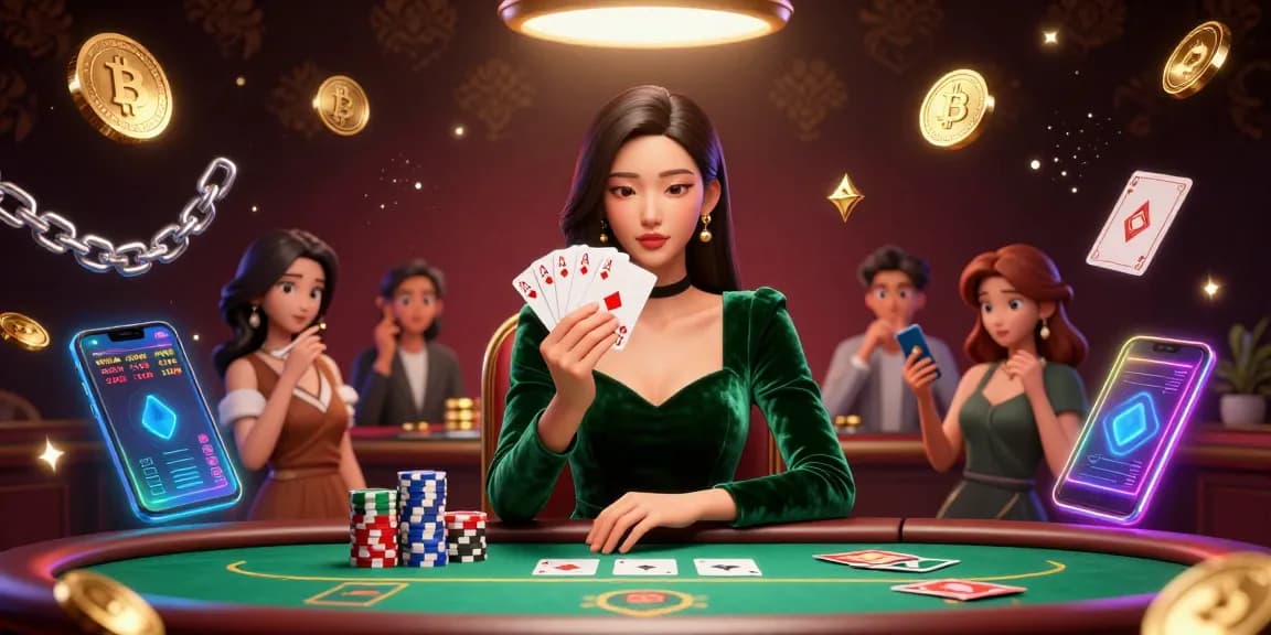 Experience poker excitement at Fly88 with a stunning Asian woman winning at the table surrounded by digital elements.