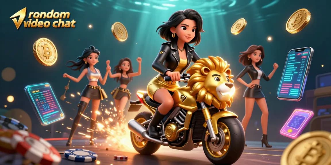 Experience random video chat with vibrant visuals of a 3D gaming adventure featuring characters and exciting crypto elements.