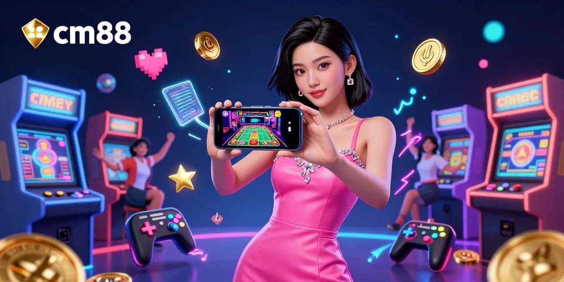 Experience the excitement of cm88's live dealer games with this 3D illustration featuring vibrant casino elements.