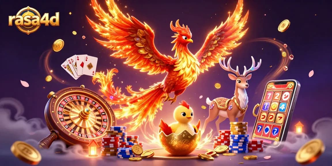 Rasa4d menghadirkan phoenix berapi dan permainan kasino menarik, beraksi dengan gemerlap koin emas.