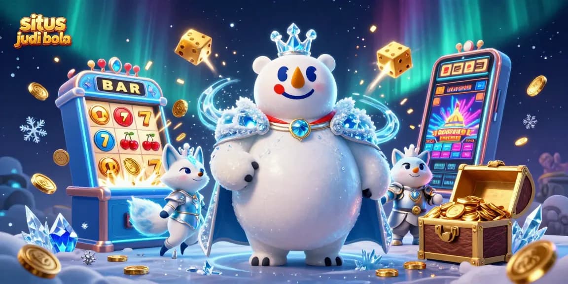 Engage with situs judi bola as the ice king bear and snow fox celebrate a jackpot explosion.