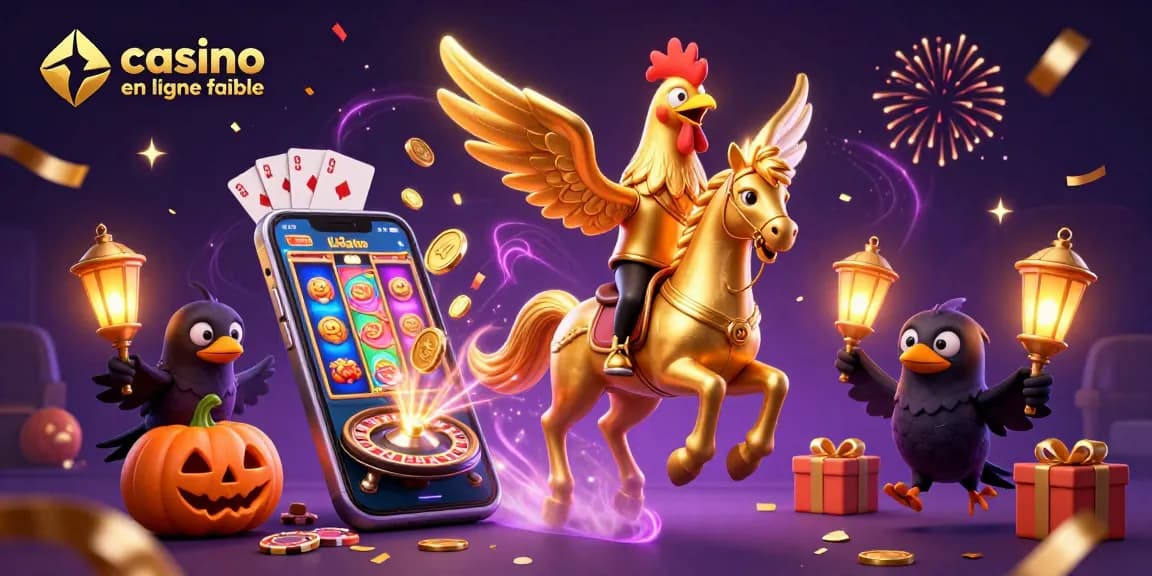 Jouer aux machines à sous dans un casino en ligne fiable avec un coq doré et des effets lumineux magiques.