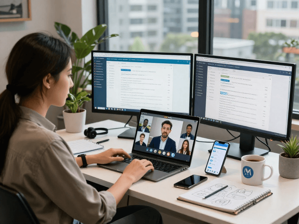 Interacción profesional sobre reseller hosting en oficina moderna