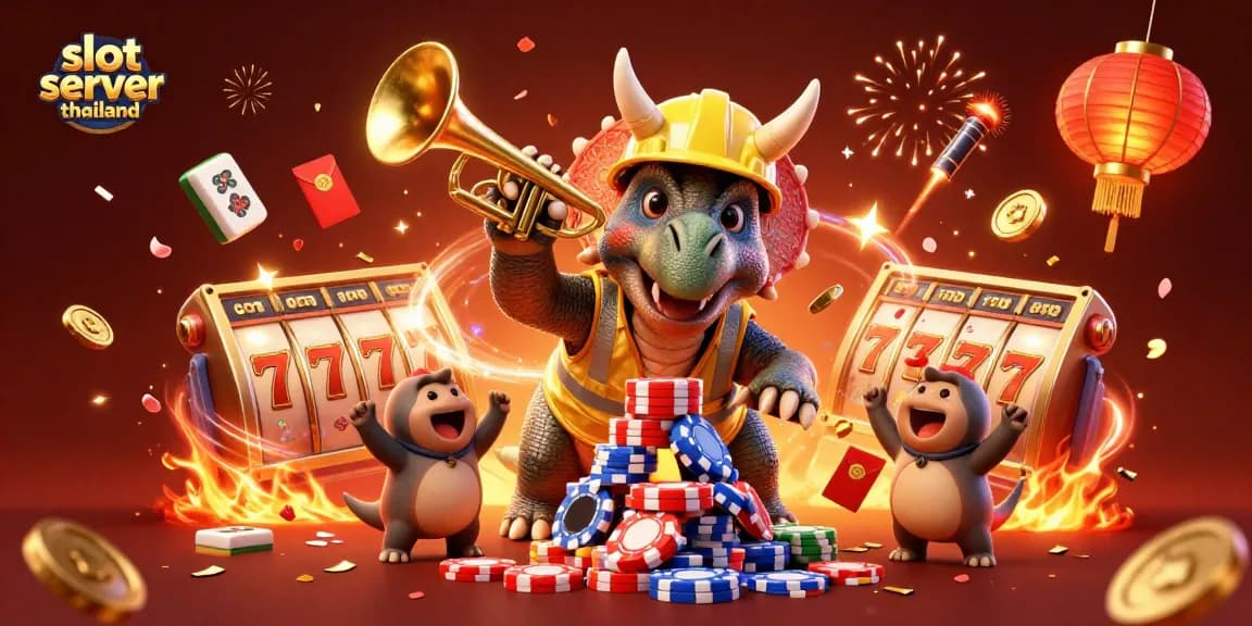Experience the excitement of slot server thailand with a vibrant casino scene featuring dynamic characters and game elements.