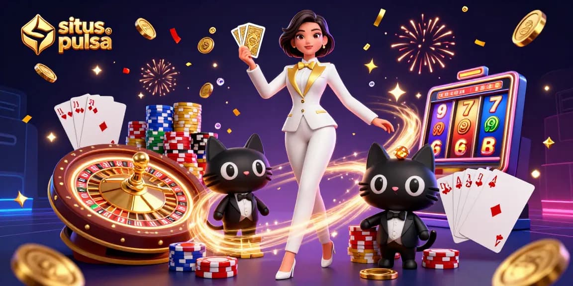 Experience exciting gameplay with situs slot pulsa featuring glamorous illustrations and casino elements.