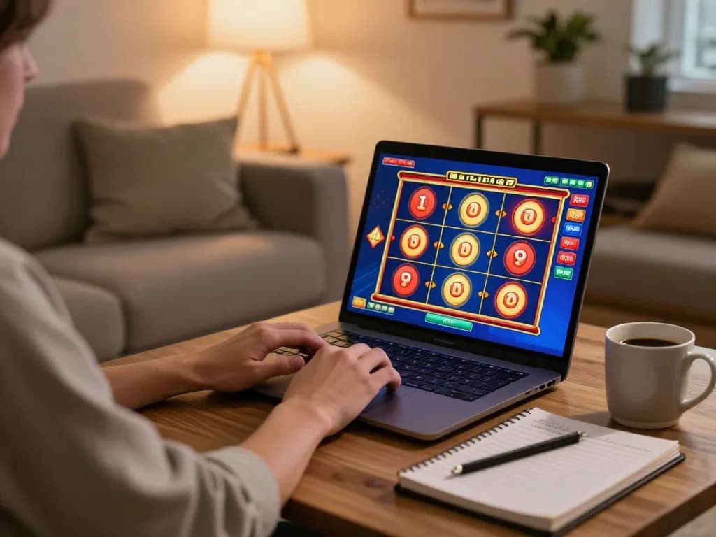 Engaging with online slots at home using laptop; discover slot-gacor2026 gaming strategies.