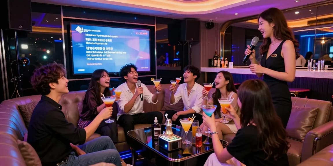 Enjoying a lively night at 강남가라오케 with friends in a private room