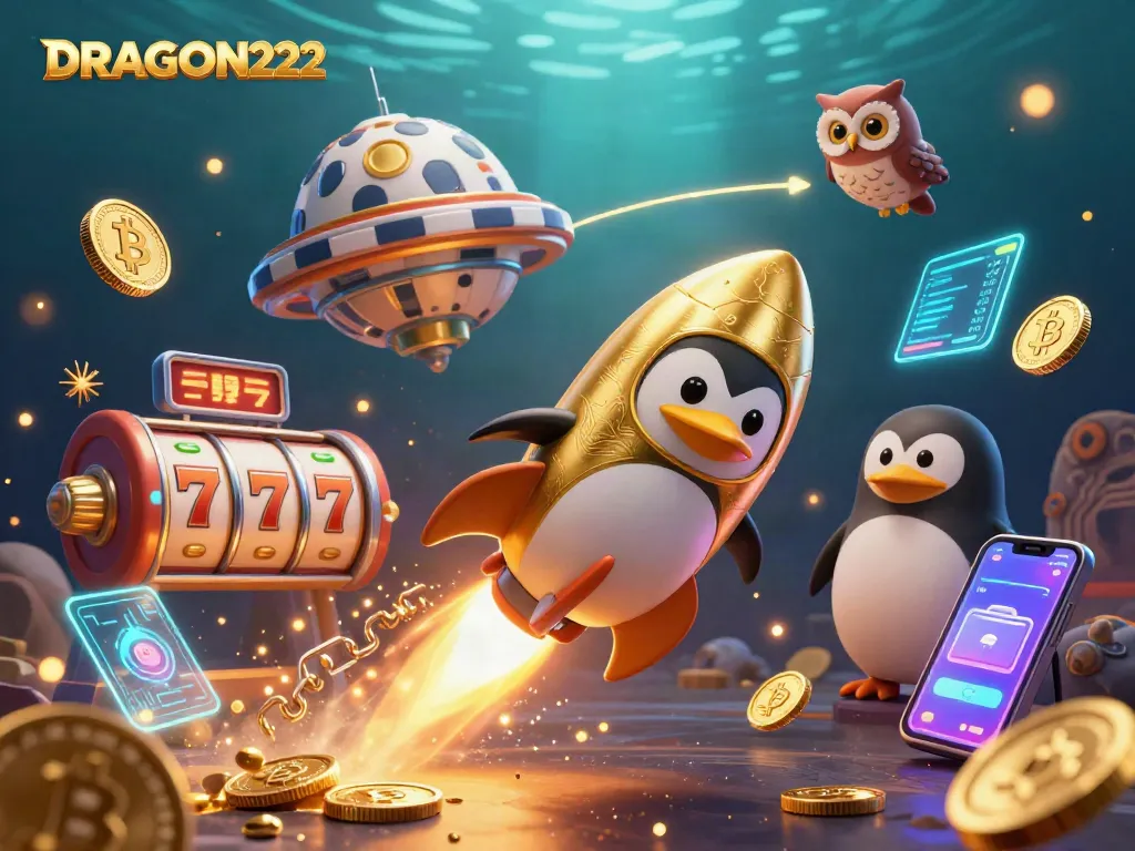 Experience thrilling wins with DRAGON222, featuring a vibrant 3D casino scene alive with energy.