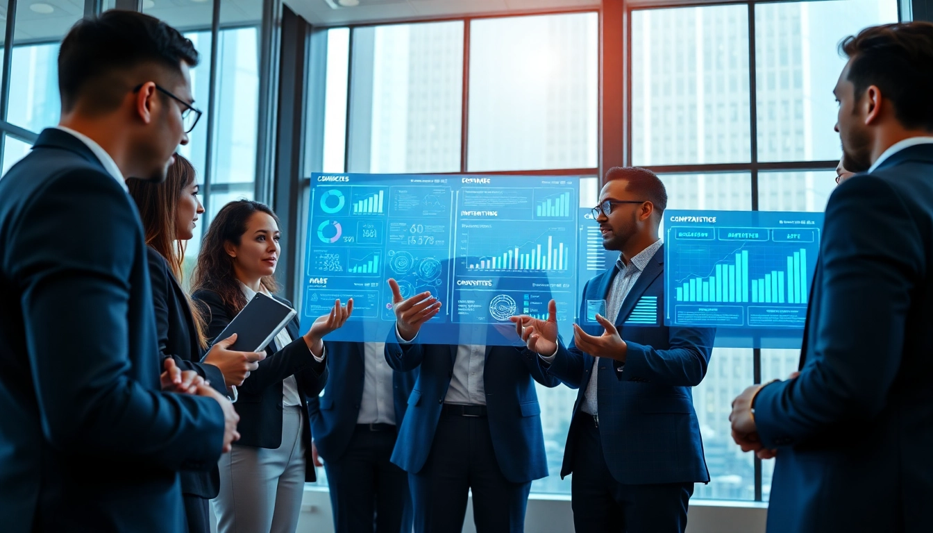 Utilizing AI for competitive intelligence tools in a strategic business meeting.