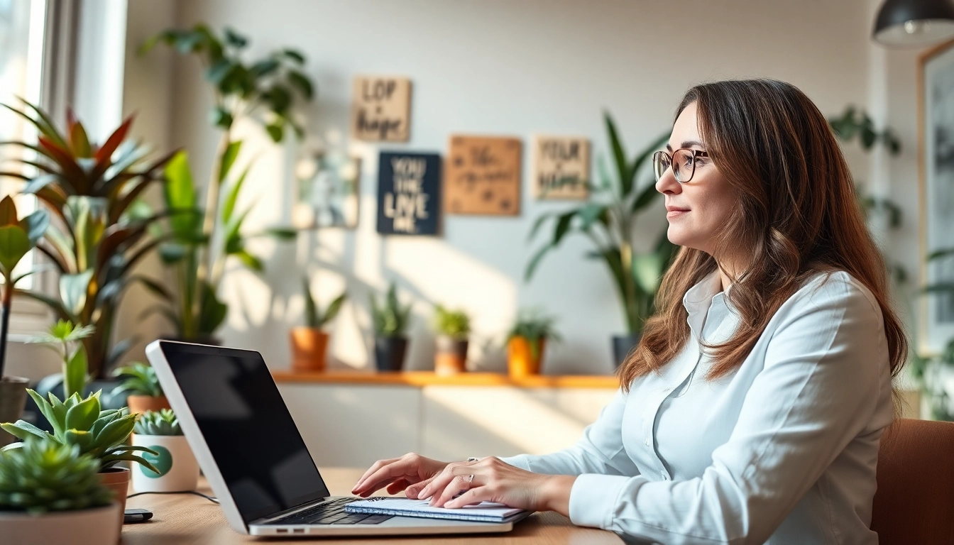 Find my true calling illustrated in a welcoming office with a career coach and inspirational elements.