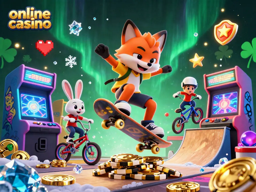 Disfruta de la acción en un casino online con personajes animados y símbolos de juego.