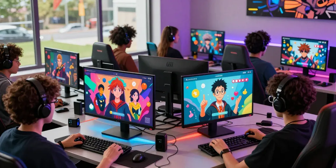 Users engaging with Status AI, creating personas and interacting with fandoms in a colorful digital gaming scene.