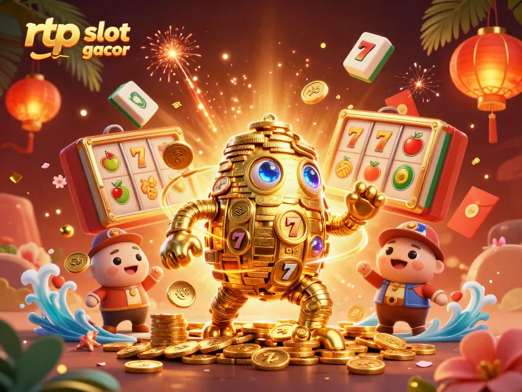 Menggali lebih dalam tentang rtp slot gacor dengan visual menakjubkan dari karakter permainan slot dan elemen keberuntungan yang menyala.