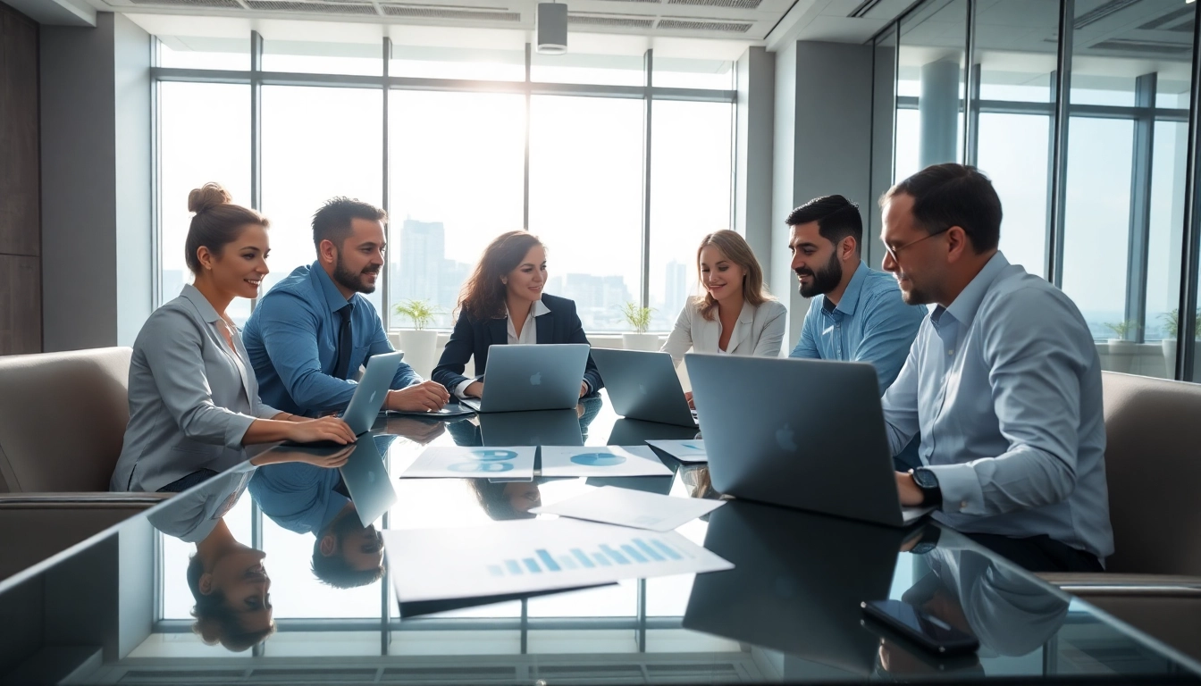 Team discussing professional employer organization (PEO) strategies in modern office.