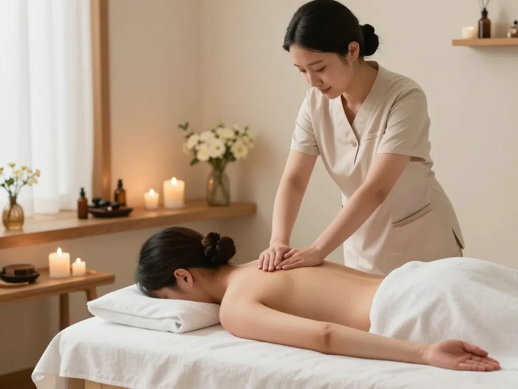 Relaxing 강남스웨디시 massage scene in a serene spa environment highlighting calming decor and skilled technique.