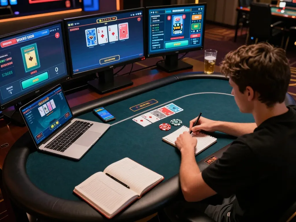 Player strategizing and betting at an online poker game on 888top.