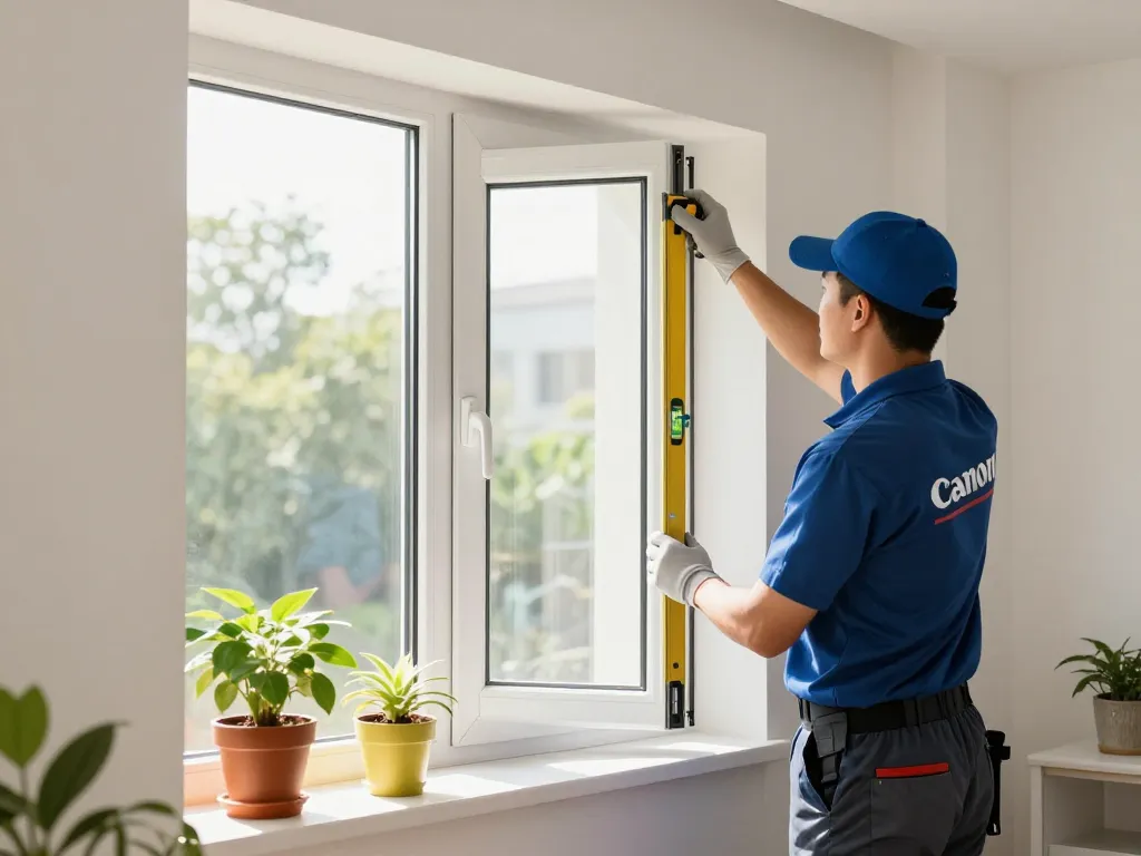Expert installer performing screen and window replacement with clear glass in a bright interior.