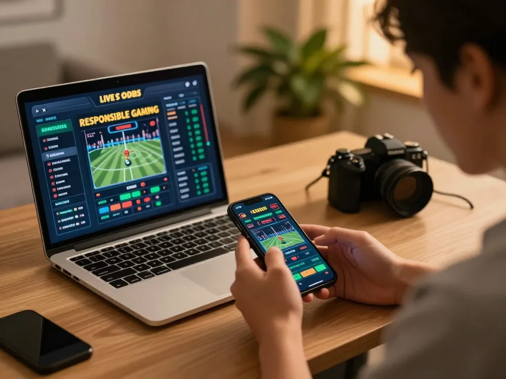 Kèo nhà cái 5 action shot of a person using smartphone for sports betting at home, showcasing strategic decision-making.