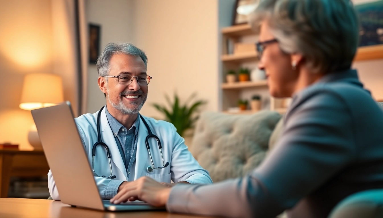 Engaging online doctor visit pay per visit, featuring a doctor consulting via laptop.