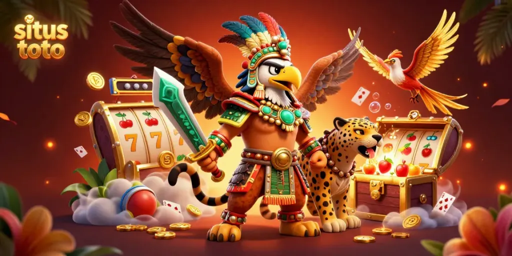 Experience the excitement of situs toto as Aztec warriors celebrate big wins with dynamic slot game elements.